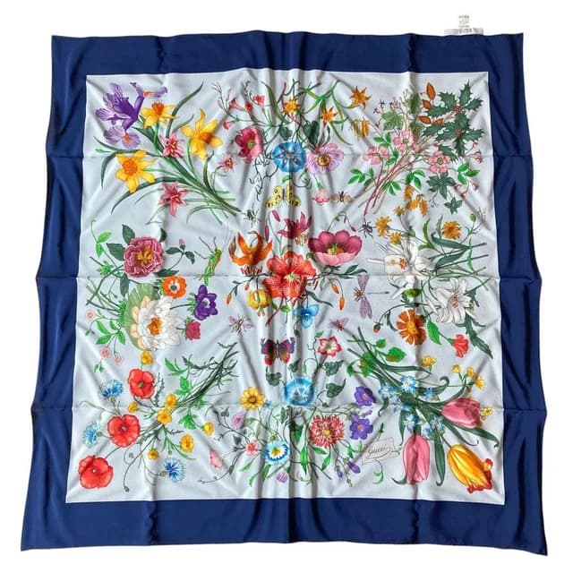 Gucci Flora Print Silk Scarf Navy in Navy Silk from The Reluxe, photo 1 of 1