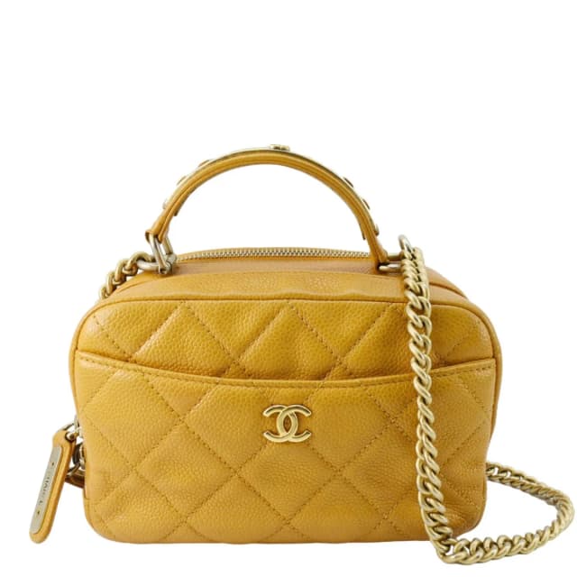 Chanel Carry Around Mini Quilted Caviar Leather Bowling Bag Yellow in Yellow Caviar leather from Dallas Designer Handbags, photo 1 of 1