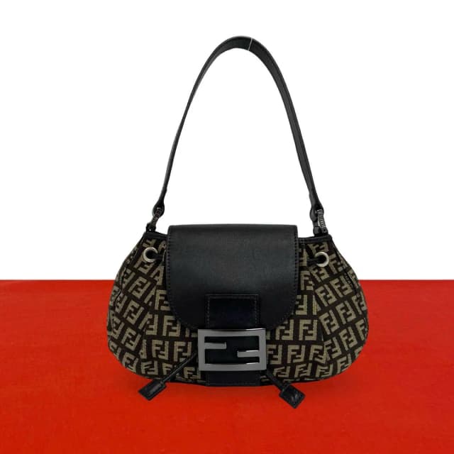 Fendi Zucchino FF Pattern Canvas Leather Shoulder Bag Brown Beige in Brown Canvas from The Reluxe, photo 1 of 1