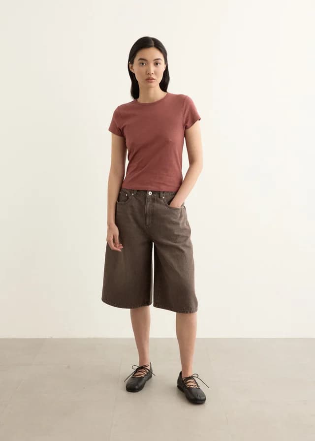 Incu Collection Viaduct Denim Shorts in BROWN, image 1 of 1 from Incu