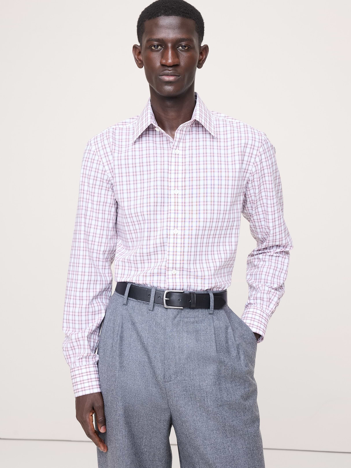 Banana Republic Slim-Fit Wrinkle-Resistant Dress Shirt in Pink Plaid, image 1 of 1 from Banana Republic (US)