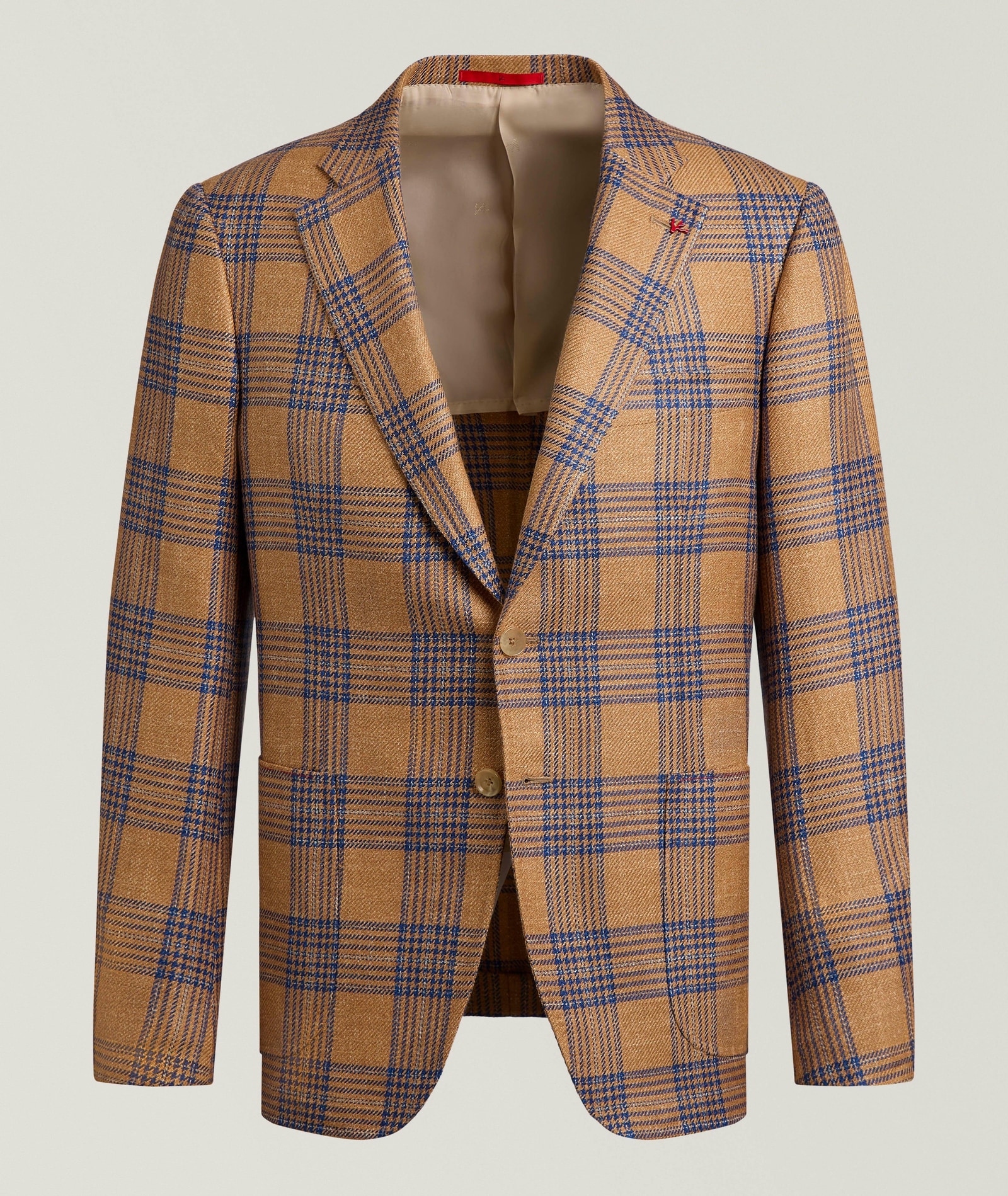 Isaia Capri Overcheck Sport Jacket in Beige Linen & Linen Blends, image 1 of 1 from Harry Rosen