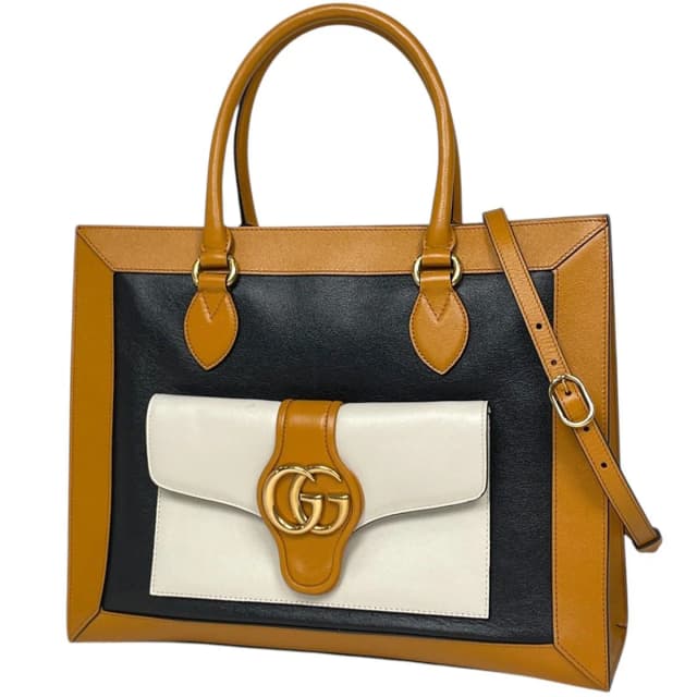 Gucci Tote Bag GG Marmont 2-Way Leather Yellow Black White in Black Leather from The Reluxe, photo 1 of 1