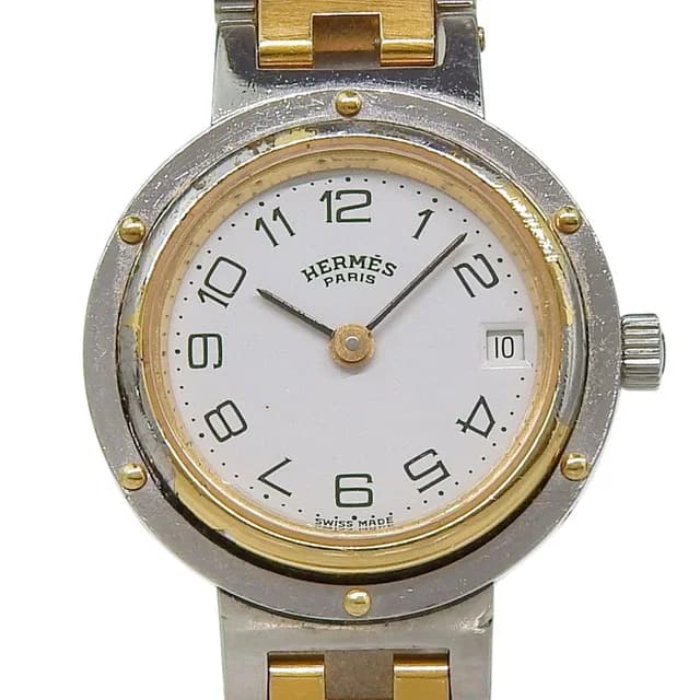 Hermès Clipper Stainless Steel Gold Plated Quartz Analog Display White Dial in White from The Reluxe, photo 1 of 1