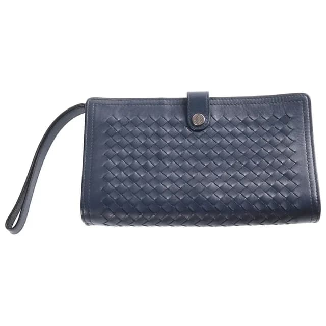 Bottega Veneta Intrecciato Clutch Leather Navy in Navy Woven leather from The Reluxe, photo 1 of 1
