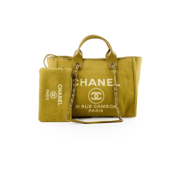 Chanel Deauville Small Green/Gold Tote in Green Canvas from The Purse Affair, photo 1 of 1