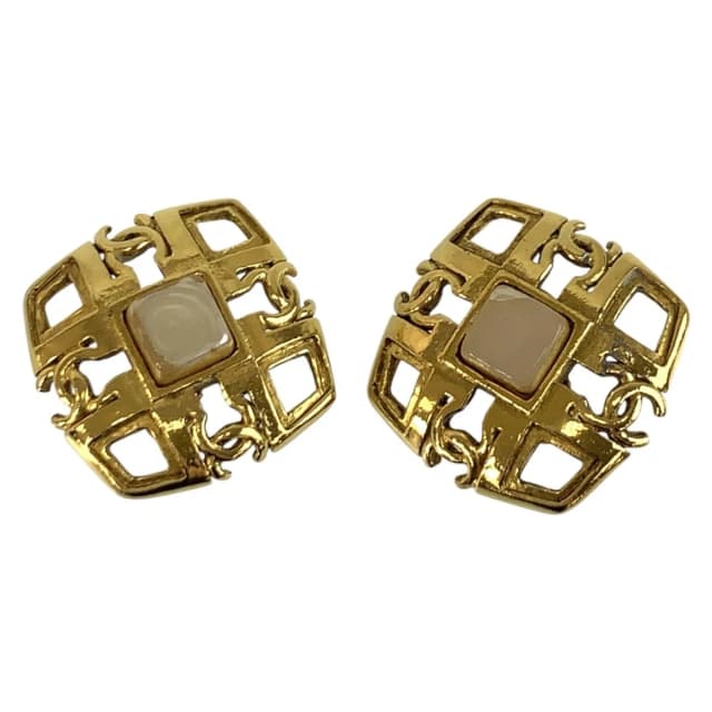 Chanel Vintage CC Logo Gold Plated Faux Pearl Earrings in Gold from The Reluxe, photo 1 of 1