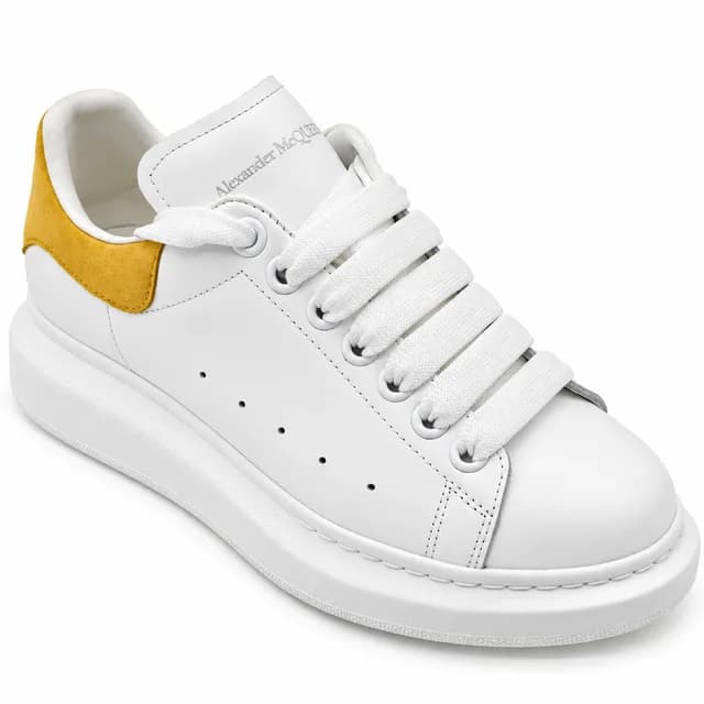 Alexander McQueen White & Mustard Suede Oversized Sneakers in White Suede from Clotheshorse Anonymous, photo 1 of 1