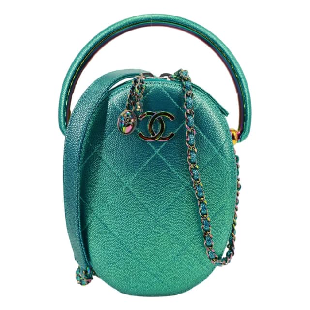 Chanel Metallic Oval Quilted Caviar Leather Camera Bag Turquoise in Blue Caviar leather from Dallas Designer Handbags, photo 1 of 1
