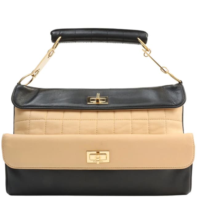 Chanel Around 2003 production, Chocolate Bar 2.55 CC mark plate handbag, black/beige from VINTAGE QOO TOKYO, photo 1 of 1