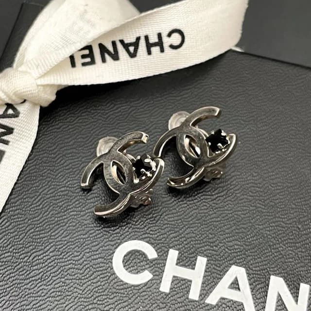 Chanel 05P CC Logo Earrings Icon Silver Black Coco in Black from The Reluxe, photo 1 of 1