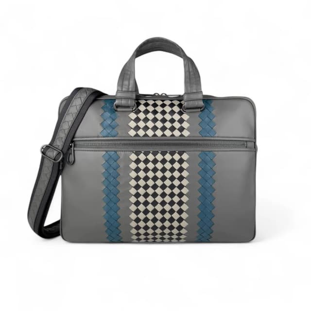 Bottega Veneta Intrecciato Trimmed Leather Briefcase in Grey Leather from Designer Archives, photo 1 of 1