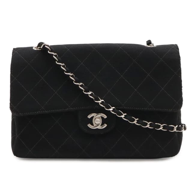 Chanel Quilted CC Logo Chain Shoulder Bag Cotton Jersey Leather Black Silver in Black Leather from The Reluxe, photo 1 of 1