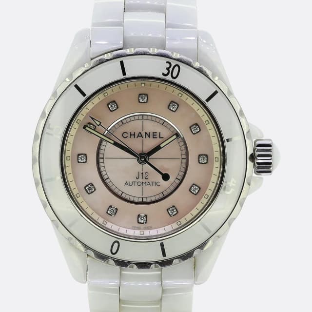 Chanel White Ceramic Pink Dial Automatic Ladies Wristwatch Ref.35606 in White Ceramic from The Vintage Jeweller, photo 1 of 1