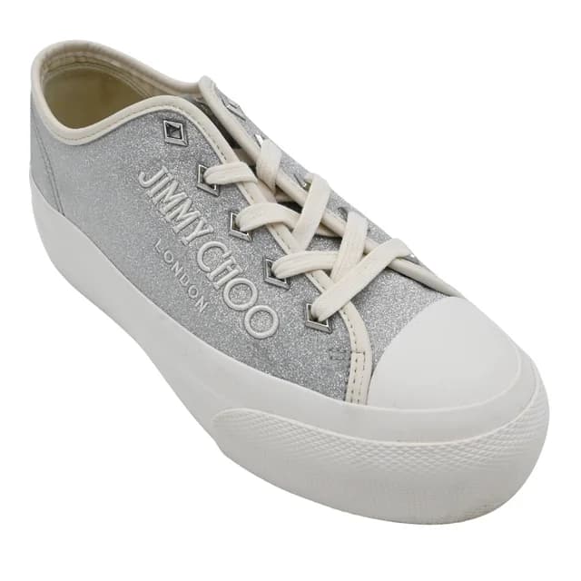Jimmy Choo Palma Silver Glitter Logo Platform Sneakers in Silver from Clotheshorse Anonymous, photo 1 of 1