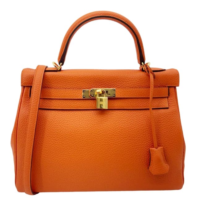 Hermès Kelly 28 Clemence Leather Shoulder Bag Orange in Orange Clemence leather from Dallas Designer Handbags, photo 1 of 1
