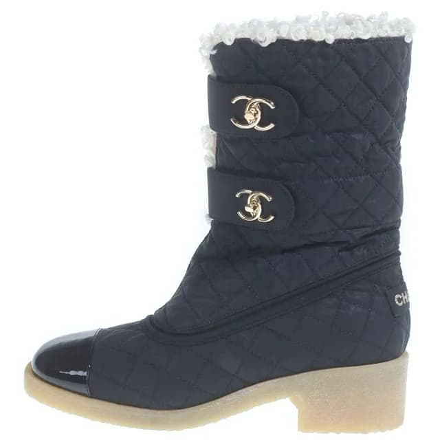 Chanel CC Logo Turnlock Quilted Nylon Patent Short Boots Shoes Black in Black Patent leather from The Reluxe, photo 1 of 1
