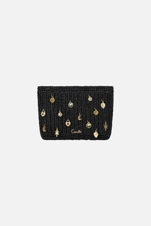 Camilla eBoutique RAFFIA CLUTCH WITH CHARMS SOLID BLACK, image 1 of 1 from CAMILLA