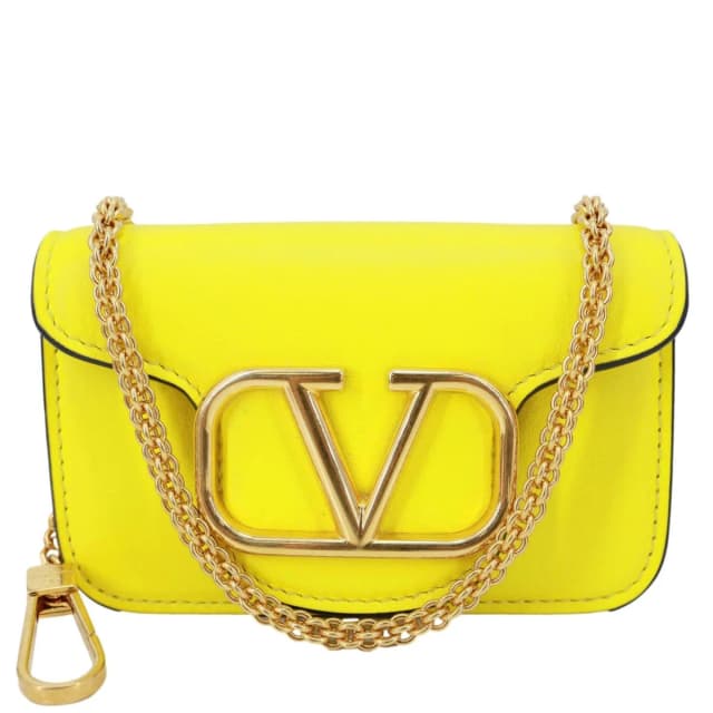 Valentino Garavani Loco V Logo Calfskin Leather Shoulder Bag Yellow in Yellow Calfskin from Dallas Designer Handbags, photo 1 of 1