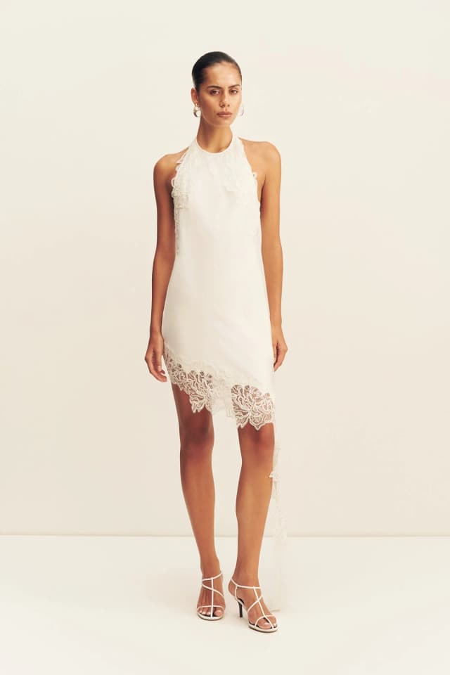 Shona Joy ENIKO LACE OPEN BACK MINI DRESS - IVORY, image 1 of 1 from Shona Joy