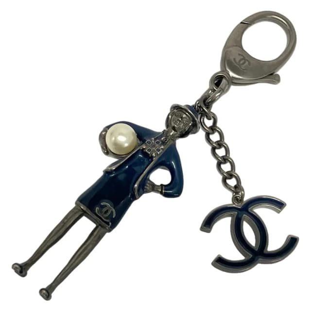 Chanel Key Holder Navy Silver Ivory Pearl Mademoiselle in White from The Reluxe, photo 1 of 1