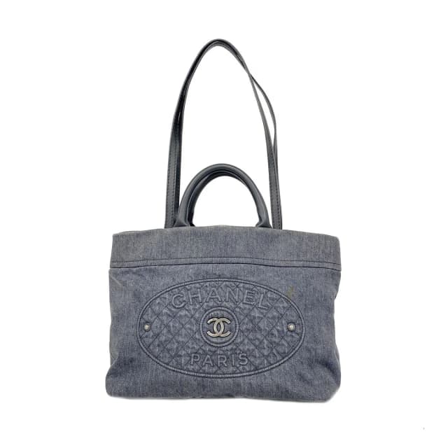 Chanel Handbag Denim Gray Silver 2-Way Bag in Grey Denim from The Reluxe, photo 1 of 1