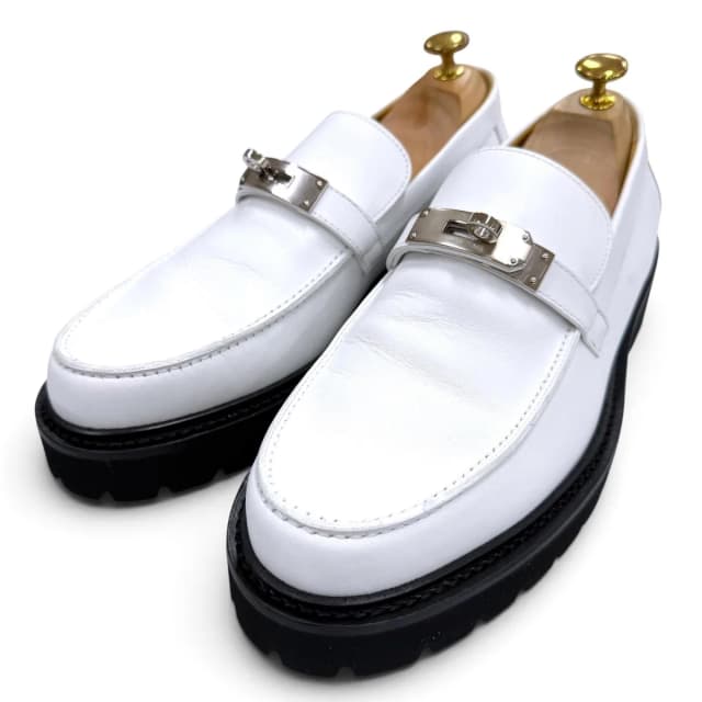 Hermès Moccasins Icon Kelly Buckle Leather Silver Tip Loafers White in White Leather from The Reluxe, photo 1 of 1