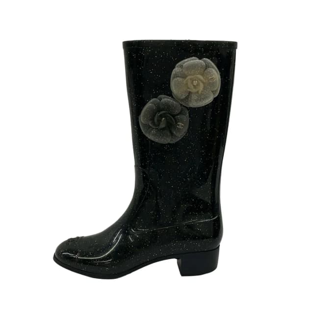 Chanel Rain Boots Black Camellia in Black from The Reluxe, photo 1 of 1