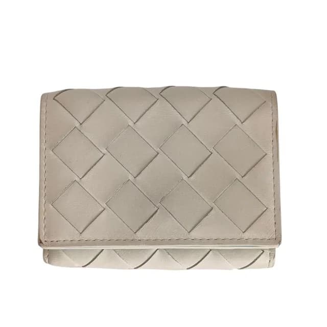 Bottega Veneta Intrecciato Tiny Trifold Wallet Compact White Blue in White Woven leather from The Reluxe, photo 1 of 1