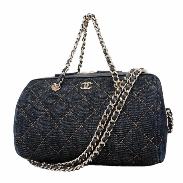 Chanel Handbag Quilted Denim Navy Champagne Gold 2-Way Bag in Navy Denim from The Reluxe, photo 1 of 1