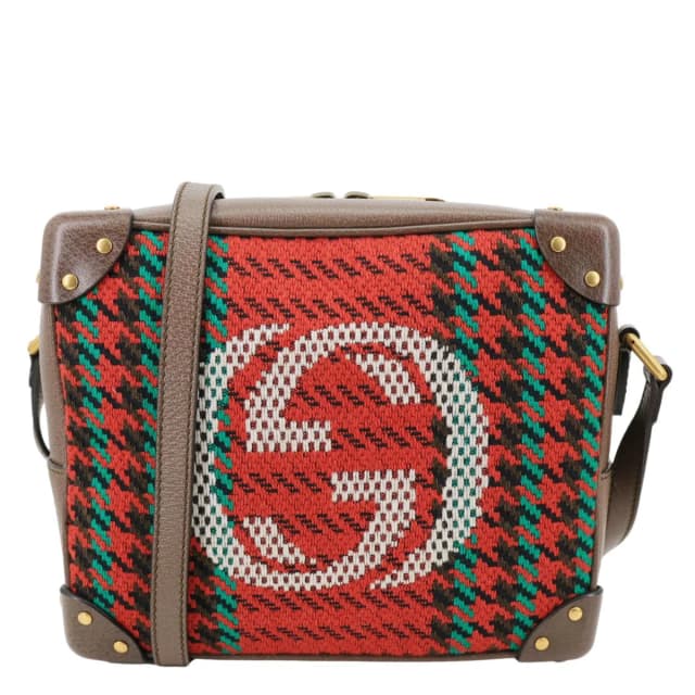 Gucci Houndstooth Stripe Interlocking G Trunk Shoulder Bag Red 626363 in Red Wool from Dallas Designer Handbags, photo 1 of 1