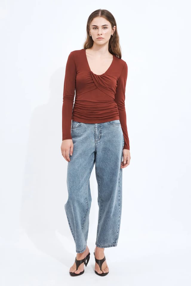 Aje Studio Ember Long Sleeve Top in MERLOT, image 1 of 1 from Aje