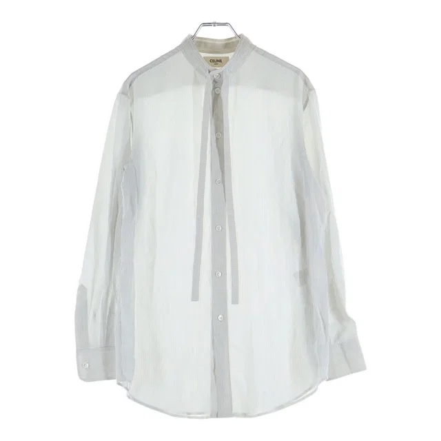 Celine Striped Silk Bow Tie Long Sleeve Shirt Blouse White in White Silk from The Reluxe, photo 1 of 1