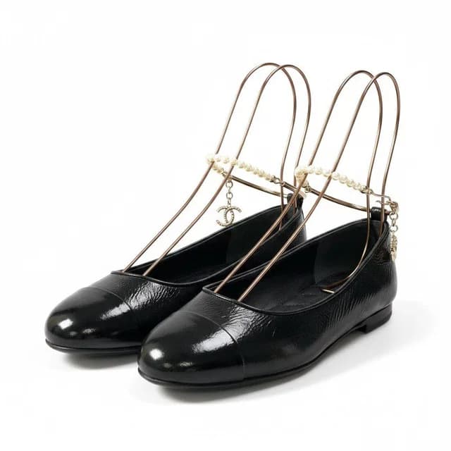 Chanel Ballerina Pearl Anklet CC Logo Flat Pumps Black in Black from The Reluxe, photo 1 of 1