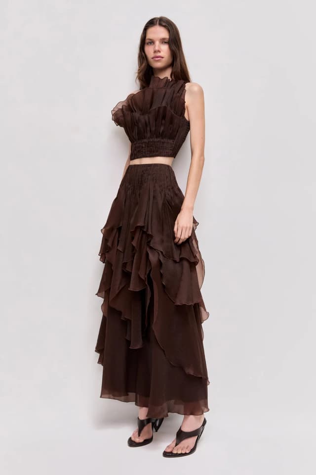 AJE Leigh Maxi Skirt in CHOCOLATE, image 1 of 1 from Aje