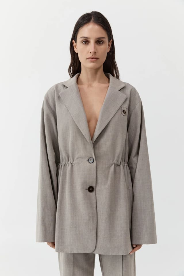 St Agni Drawstring Waist Blazer - Pebble Melange, image 1 of 1 from St. Agni