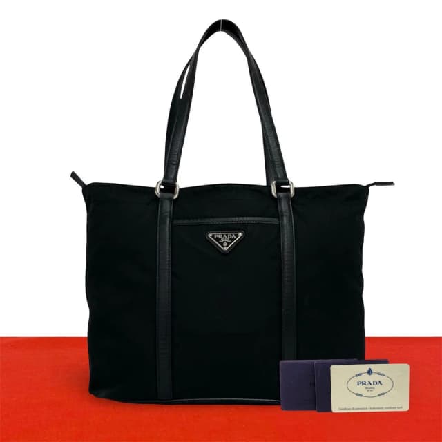 Prada Triangle Logo Tessuto Pocono Nylon Saffiano Leather Tote Bag Business in Saffiano leather from The Reluxe, photo 1 of 1