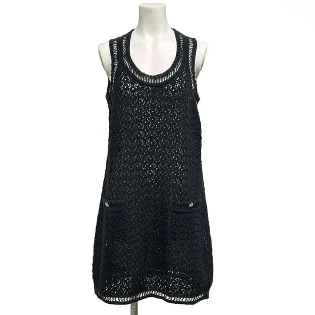 Chanel Dress Black Crochet Camellia Button Sleeveless Cotton in Black Nylon from The Reluxe, photo 1 of 1
