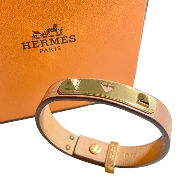 Hermès As de Coule Heart Motif Leather Bracelet T2 Brown Gold Brand in Brown Leather from The Reluxe, photo 1 of 1