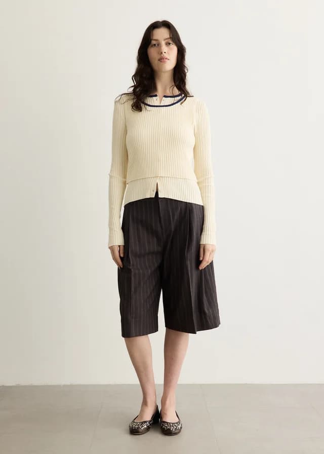 Wynn Hamlyn Sullivan Double Up Cardigan in Cream/Navy, image 1 of 1 from Incu