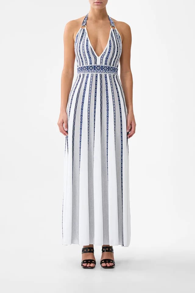Camilla eBoutique HALTER NECK KNIT DRESS WITH SILK TIE A TILED WONDERLAND, image 1 of 1 from CAMILLA