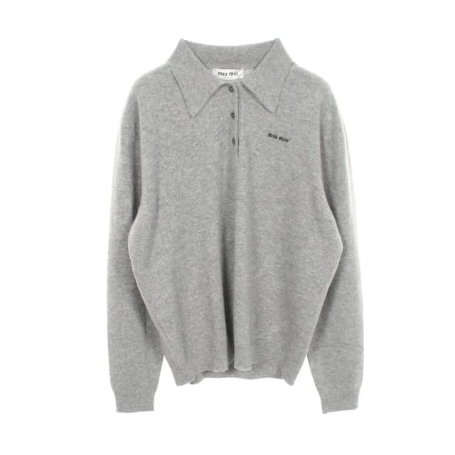 Miu Miu Knit Logo Long Sleeve Polo Cashmere Sweater in Cashmere from The Reluxe, photo 1 of 1