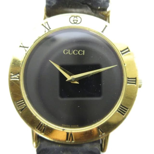 Gucci 3000.2 M Watch Quartz Leather Strap Black Dial Gold in Black Leather from The Reluxe, photo 1 of 1