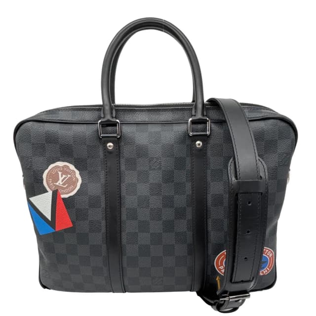 Louis Vuitton Porte Documents Voyage Damier Graphite Crossbody Bag Black in Black Canvas from Dallas Designer Handbags, photo 1 of 1