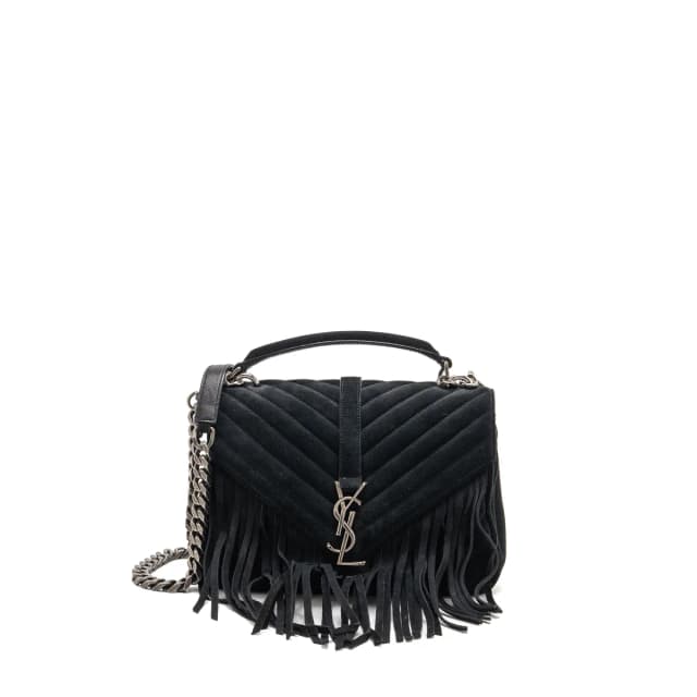 Saint Laurent Medium Chevron Fringe College Bag Suede Black Ruthenium Hardware in Black Suede from EMIER, photo 1 of 1