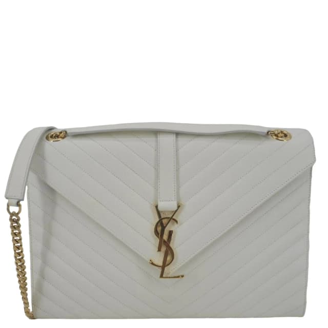 Saint Laurent Envelope Large Grain De Poudre Chain Crossbody Bag White in White Leather from Dallas Designer Handbags, photo 1 of 1