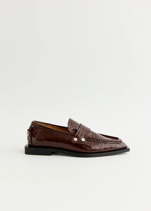 Ganni Studs Square Toe Loafers in 890 Chocolate Fondant, image 1 of 1 from Incu