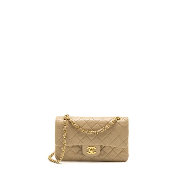 Chanel Vintage Small Classic Double Flap Bag Lambskin Beige GHW in Beige Lambskin from EMIER, photo 1 of 1