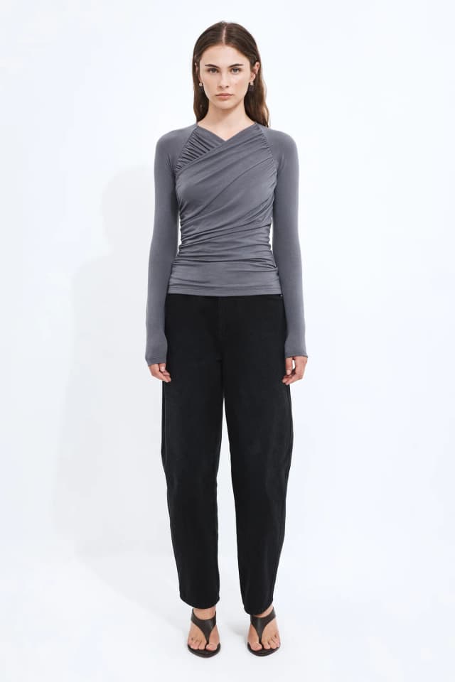 Aje Studio Chloe Wrap Top in SLATE, image 1 of 1 from Aje