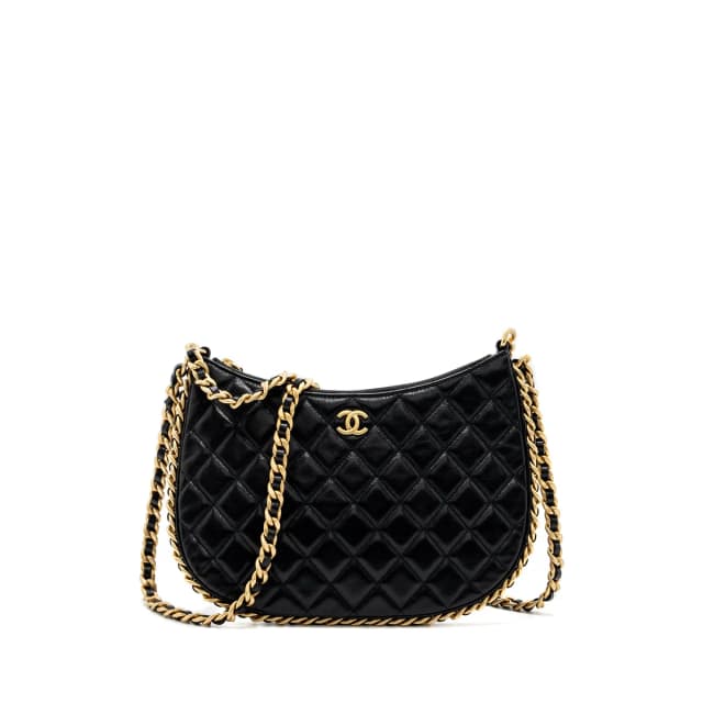Chanel moon hobo shoulder / crossbody bag goatskin black brushed GHW (microchip) in Black Goatskin from EMIER, photo 1 of 1